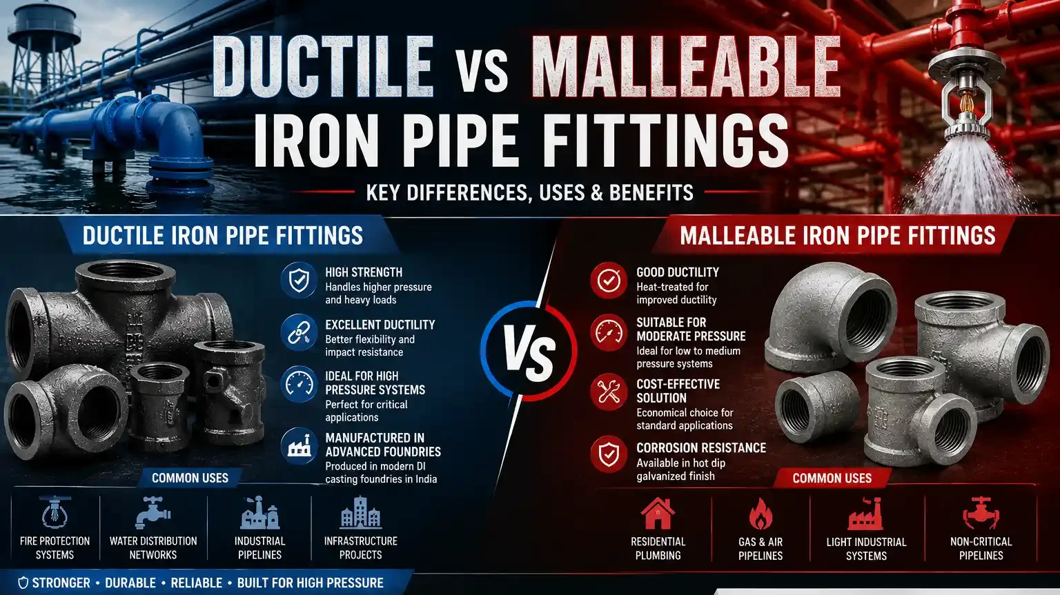 Ductile iron fittings India vs malleable iron pipe fittings